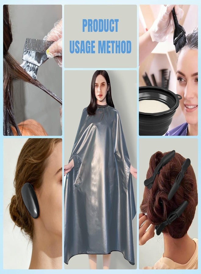 EHERDM Hair Dye Cape and Dye Tool Set Hairdressing Clothes Cover Dyeing Kit with Bowl Combs Earmuffs and Clips Barber Coloring Cape (Gray) - Image 4